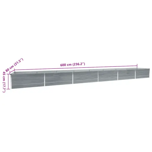 Aia kõrgendatud taimelava tsingitud terasest, hall, 600 x 80 x 45 cm – 8