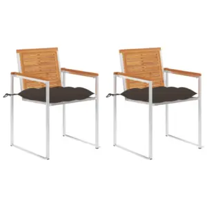 Aiatoolid istmepatjadega, 2 tk, akaatsiapuit ja roostevaba teras, 60 x 56 x 85 cm