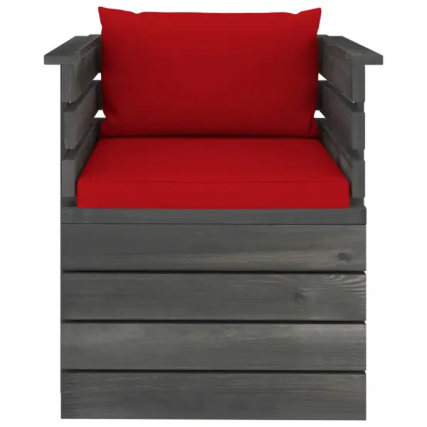 Aiatugitool kaubaalustest punaste patjadega, männipuit, 70 x 65 x 71,5 cm – 3