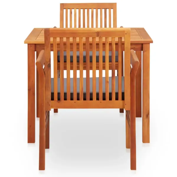 3-osaline akaatsiapuidust aiamööbli komplekt patjadega, ruudukujuline laud ja 2 tooli – 3