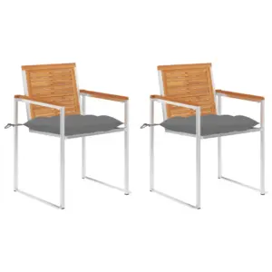 Akaatsiapuidust aiatoolid patjadega, 2 tk, roostevaba terasraam, hall, 60 x 56 x 85 cm