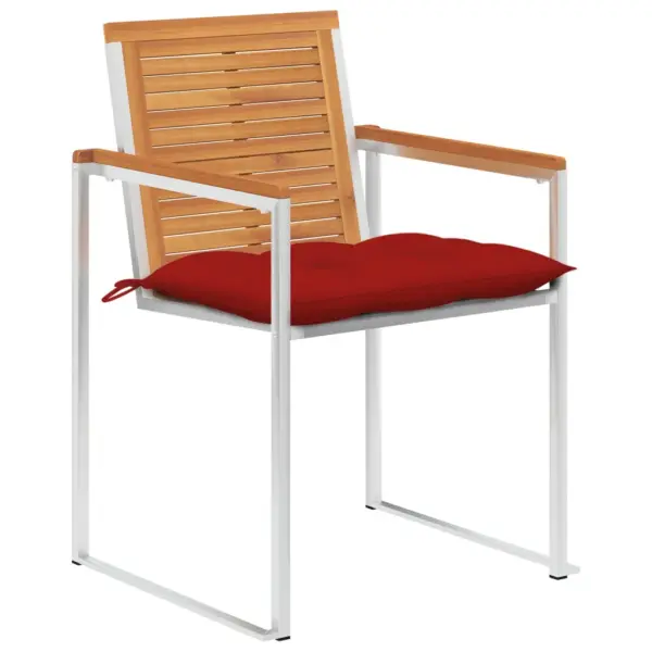 Virnastatavad akaatsiapuidust aiatoolid roostevaba terasraamiga, punaste patjadega, 6 tk – 2