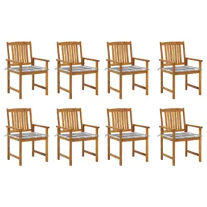 Aiatoolid patjadega, 8 tk, õliviimistlusega akaatsiapuit, halli ruudumustriga, 61 x 57 x 92 cm