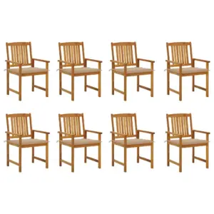 Akaatsiapuidust aiatoolid patjadega, 8 tk, beež, 61 x 57 x 92 cm