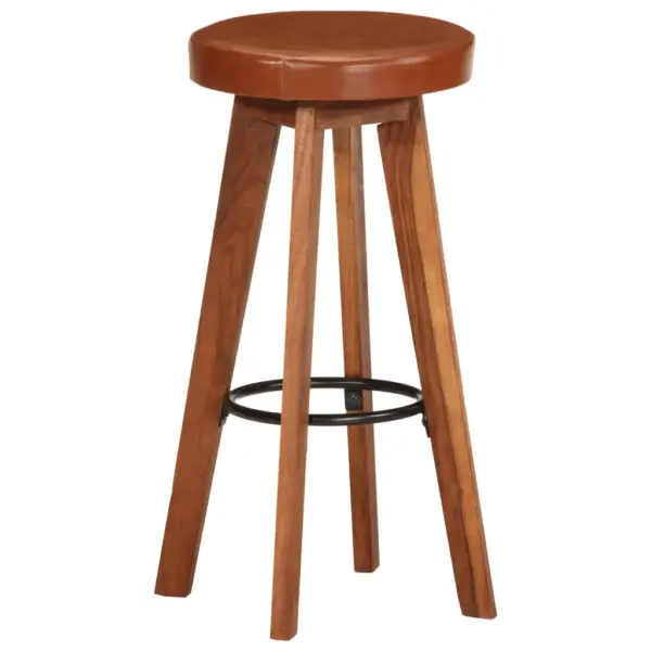 Baaritoolid 2 tk, akaatsiapuit ja ehtne nahk, 45 x 45 x 76 cm – 3