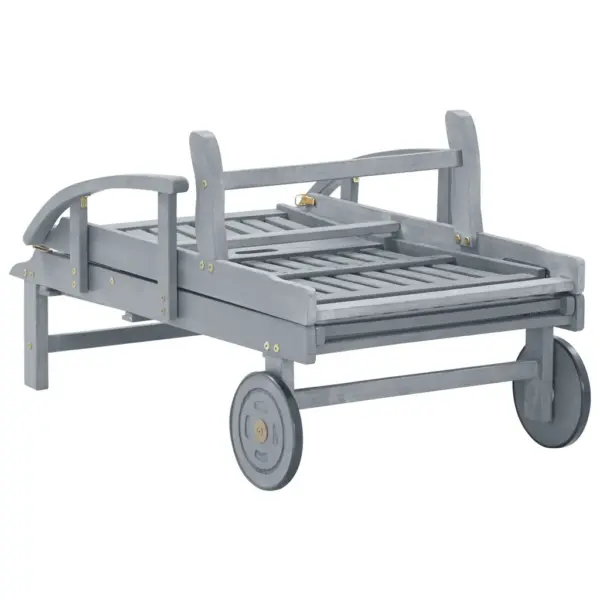 Hall akaatsiapuidust lamamistool rattaste ja musta padjaga, reguleeritav, 200 x 68 cm – 7