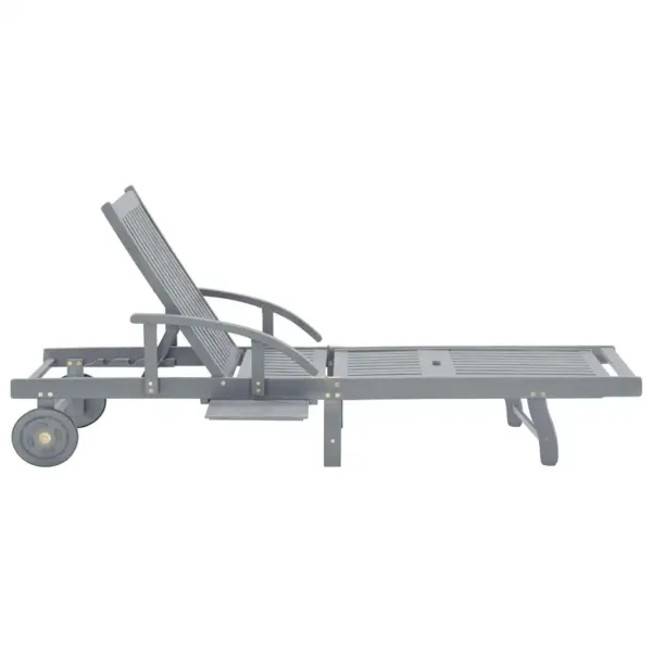 Reguleeritav akaatsiapuidust päevitustool rattaste ja veinipunase padjaga, hall, 200 x 68 cm – 13