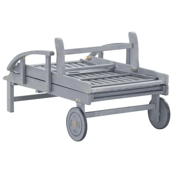 Reguleeritav akaatsiapuidust päevitustool rattaste ja veinipunase padjaga, hall, 200 x 68 cm – 9