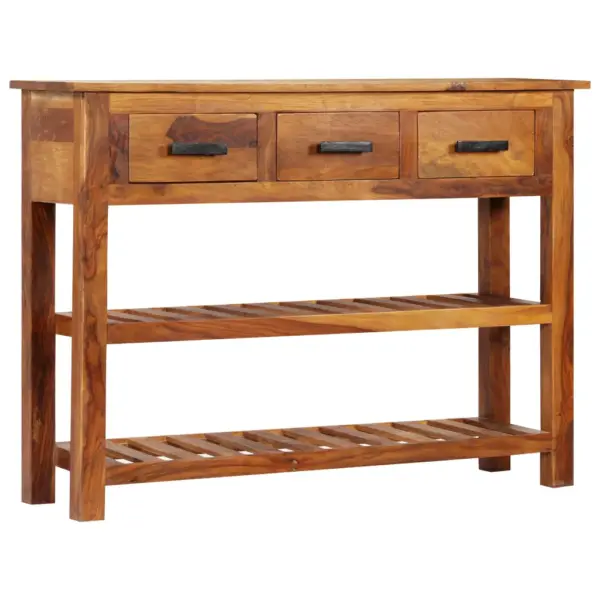 Pruun puhvetkapp 3 sahtli ja 2 riiuliga, akaatsiapuit ja tehispuit, 110 x 30 x 80 cm – 11