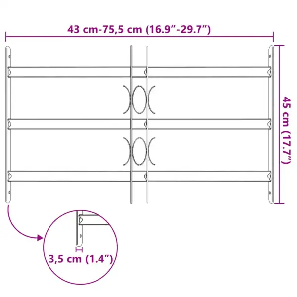 Reguleeritavad akende turvatrellid, tsingitud teras, hõbedane, 500–650 mm, kõrgus 450 mm, 3 põiktrelli – 7