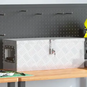 Alumiiniumist lukustatav hoiukast tööriistadele, hõbedane, 60 x 23,5 x 23 cm