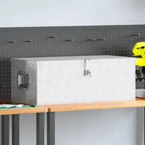 Alumiiniumist lukustatav hoiukast käepidemetega, hõbedane, 80 x 39 x 30 cm