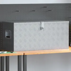 Lukustatav alumiiniumist hoiukast kahe käepidemega, hõbedane, 90,5 x 35 x 40 cm