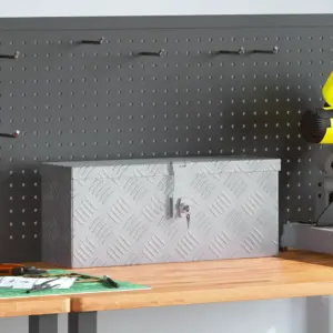 Lukustatav alumiiniumist tööriistakast haagisele, hõbedane, 48,5 x 14 x 20 cm