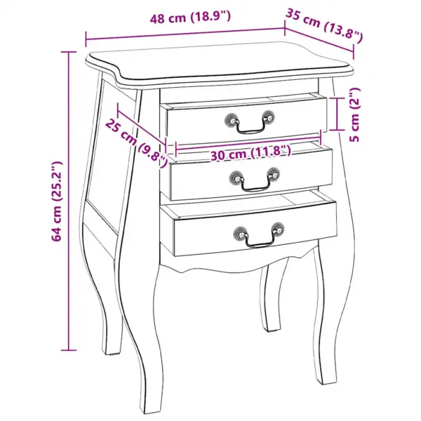 Antiikstiilis mahagonipuidust öökapp 3 sahtliga, pruun, 48 x 35 x 64 cm – 10