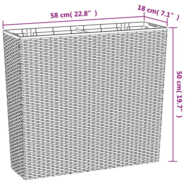 Taimekast eemaldatava sisuga, antratsiithall, 58 x 18 x 50 cm, PP-rotang, 12/44 l – 8