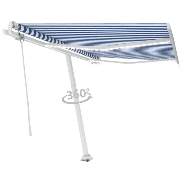 Automaatne õuevarikatus tuuleanduri ja LED-valgustusega, sinine-valge, 350 x 250 cm - 3