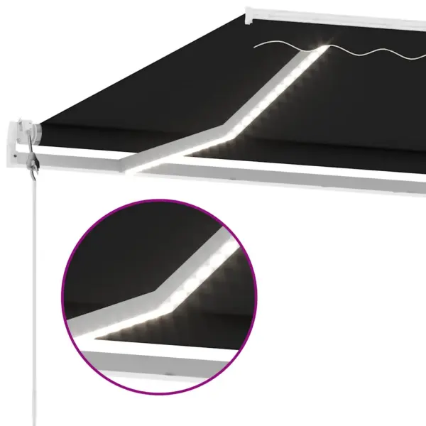 Automaatne terrassimarkiis LED-valgustusega ja tuuleanduriga, antratsiithall kangas, valge alumiiniumraam, 350 x 250 cm - 7