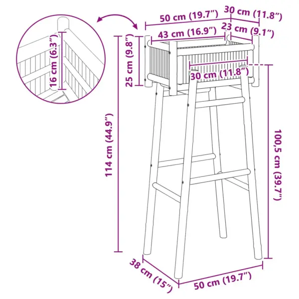 Bambusest aia lillepott alusega, neutraalne, 50 x 38 x 114 cm - 8