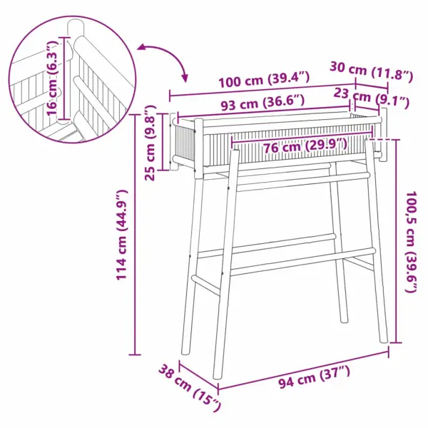 Bambusest tõstetud lillekast hoidjaga, pruun, 100 x 38 x 114 cm – 8