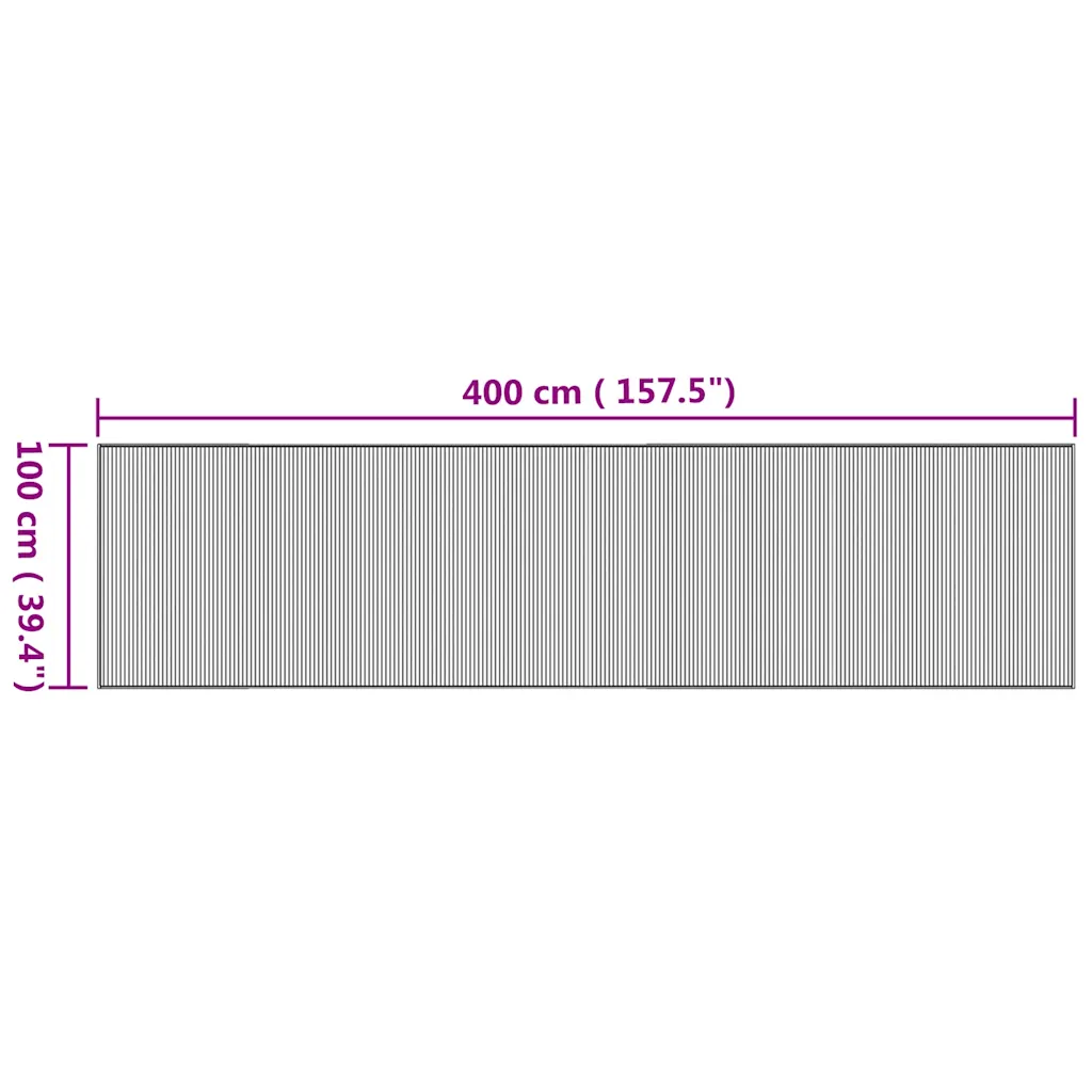 Ristkülikukujuline bambusvaip, naturaalne, libisemiskindla alusega, 100 x 400 cm