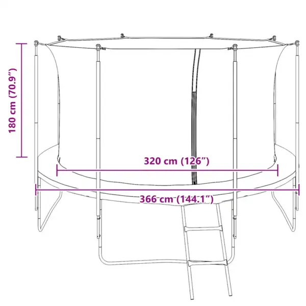 Batuudi turvavõrk 3,66 m ümmargusele 8 postiga batuudile, must PE, lukk 120 cm – 10