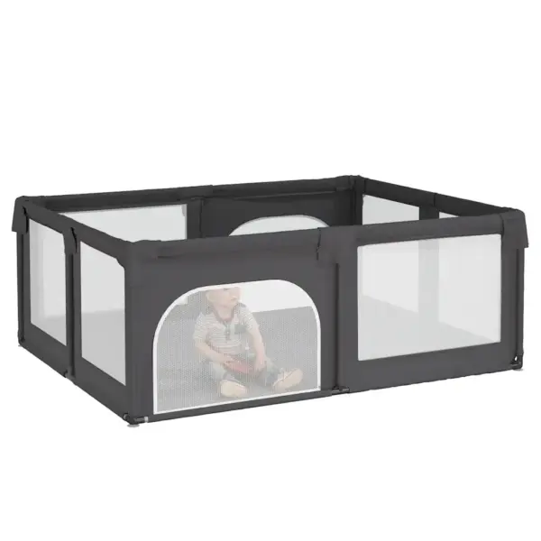 Beebi mänguaedik 2 lukuga uksega, tumehall Oxfordi kangas, 190 x 150 x 70 cm – 3