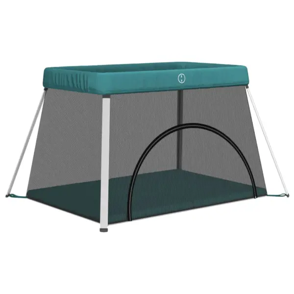 Kokkupandav beebi mänguaedik madratsiga, roheline linane kangas, 110 x 82 x 67 cm – 2