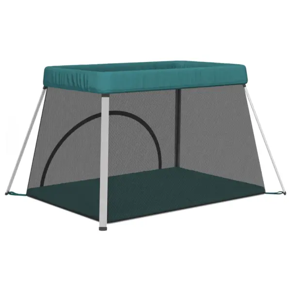 Kokkupandav beebi mänguaedik madratsiga, roheline linane kangas, 110 x 82 x 67 cm – 6