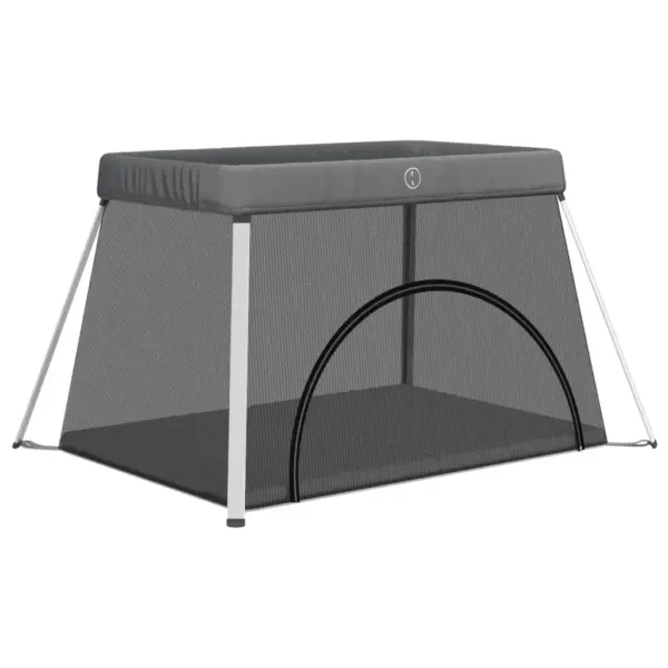 Beebi reisivoodi ja mänguaedik madratsiga, tumehall linane kangas, kokkupandav, 110 x 82 x 67 cm – 2