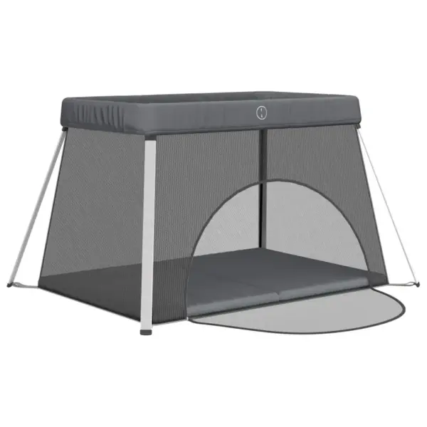 Beebi reisivoodi ja mänguaedik madratsiga, tumehall linane kangas, kokkupandav, 110 x 82 x 67 cm – 4