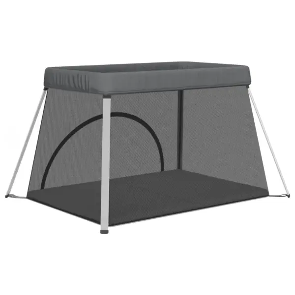 Beebi reisivoodi ja mänguaedik madratsiga, tumehall linane kangas, kokkupandav, 110 x 82 x 67 cm – 6