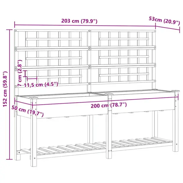 Aia istutuskast trellise ja riiuliga, beež kuusepuit, 203,5 x 54 x 152,5 cm – 10