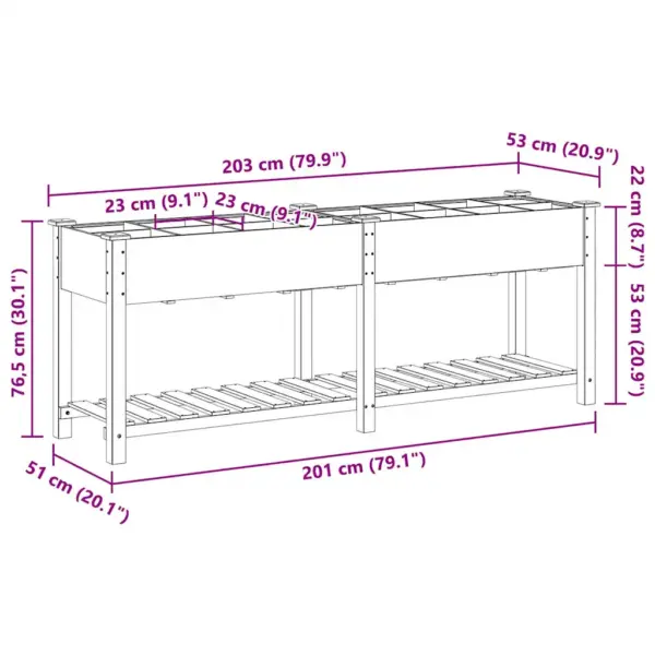 Aia istutuskast alumise riiuliga, beež kuusepuidust, 203,5 x 53 x 76,5 cm – 11