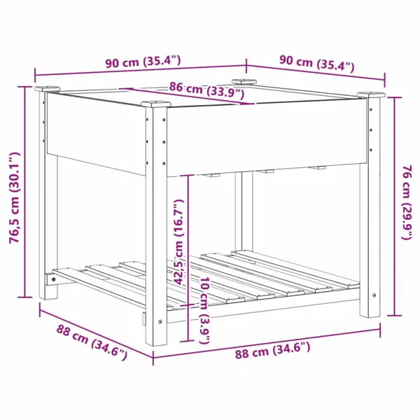 Aia istutuskast riiuliga, beež kuusepuidust, 60 x 60 x 76,5 cm – 11