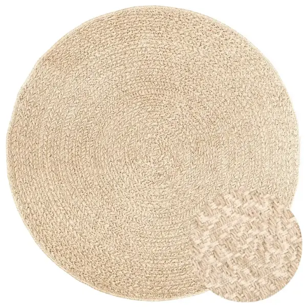 Beež ümmargune sise- ja õuevaip ZIZUR, džuudiefektiga, PP, UV-kindel, Ø 160 cm – 4