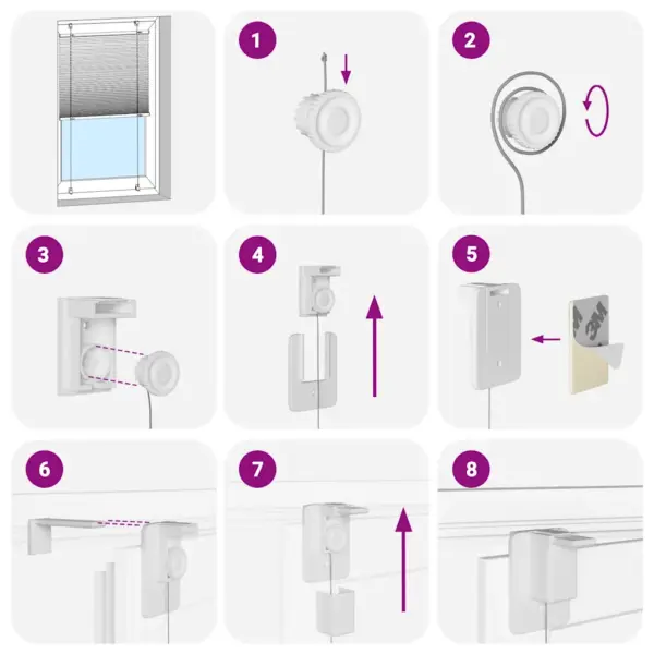 Plisseeritud ruloo privaatsuskaitsega, bordoopunane, 80 x 150 cm, 100% polüester – 6