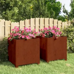 Jalgadega taimekastid Corten-terasest, 2 tk, roostes, 40 x 40 x 40 cm