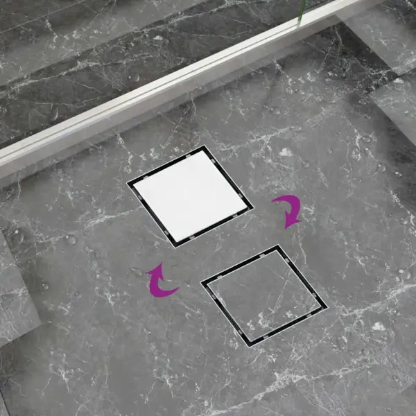 Duši äravoolusüsteem kahepoolse kattega, roostevaba teras, 15 x 15 cm – 7