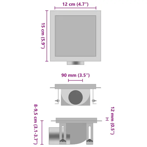Duši äravoolusüsteem kahepoolse kattega, roostevaba teras, 15 x 15 cm – 9