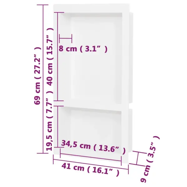 Dušinišš 2 riiuliga, kõrgläikega valge, 41 x 69 x 9 cm – 7