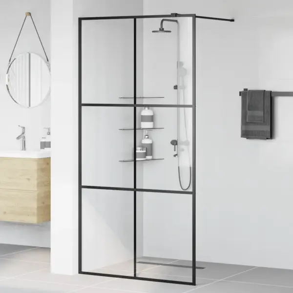 Dušinurga klaassein läbipaistva ESG-klaasi ja musta raamiga, 100 x 195 cm – 3