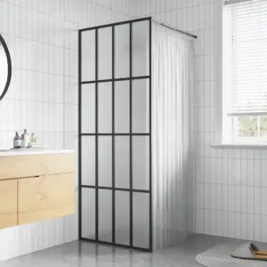 Dušinurga vahesein matt karastatud klaasiga, must raam, 90 x 195 cm