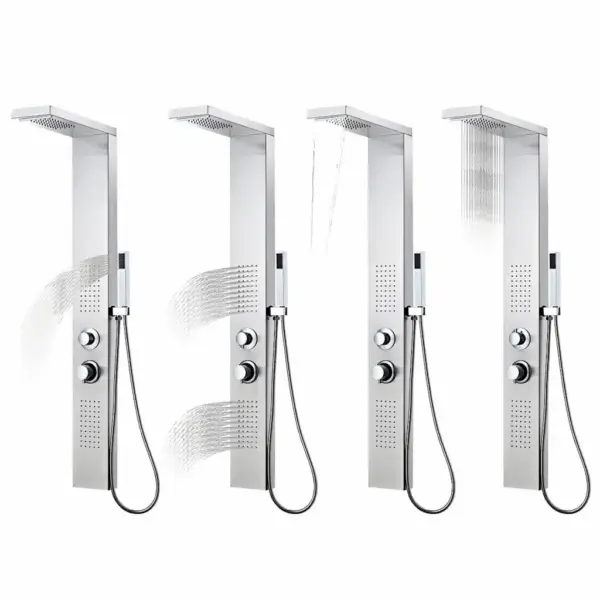 Hõbedane dušipaneeli süsteem vihmaduši, veejuga ja massaažifunktsiooniga, harjatud roostevaba teras, 15 x 47 x 130 cm – 3