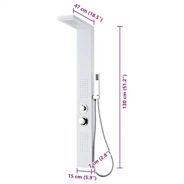 Multifunktsionaalne dušipaneelisüsteem vihmaduši ja massaažiga, alumiinium, matt valge, 15 x 47 x 130 cm – 9