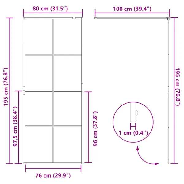 Dušisein läbipaistvast ESG-turvaklaasist, must alumiiniumraam, 80 x 195 cm – 8