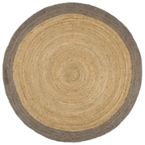 Ümmargune käsitsi punutud džuudivaip halli äärega, pruun, 180 cm