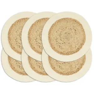 Käsitsi punutud ümmargused lauamatid, 6 tk, naturaalne džuut ja puuvill, 38 cm