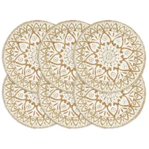 Käsitsi punutud ümmargused džuutlauamatid, 6 tk, valge, 38 cm