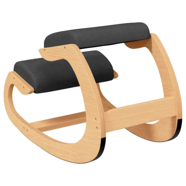 Ergonoomiline kiikuv põlvitustool, must kangas, kase- ja tammevineer, 55 x 84 x 55 cm – 5